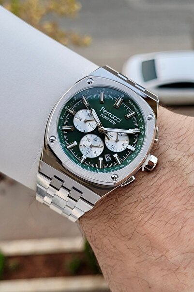 Ferrucci Kadranı Yeşil Kordonu Silver Renk Fonksiyonları Aktif 43 Mm Erkek Kol Saati