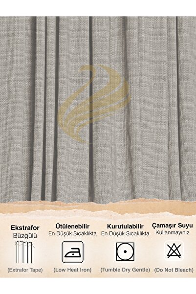 Demor Home Silver Gray Linen Textured Pleated High Quality Background Curtain