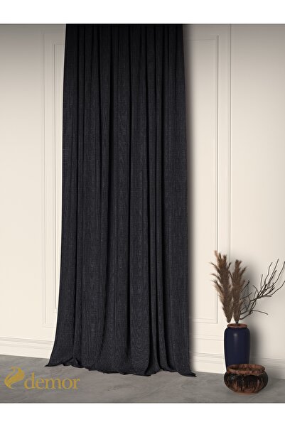 Demor Home Night Black Linen Textured Pleated High Quality Background Curtain