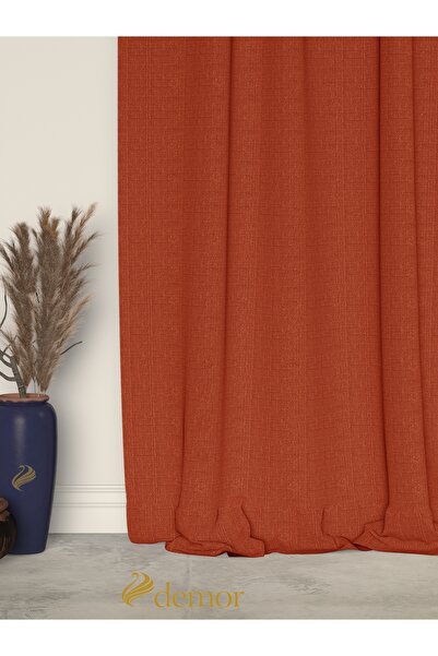 Demor Home Cinnamon Color Linen Textured Pleated High Quality Background Curtain
