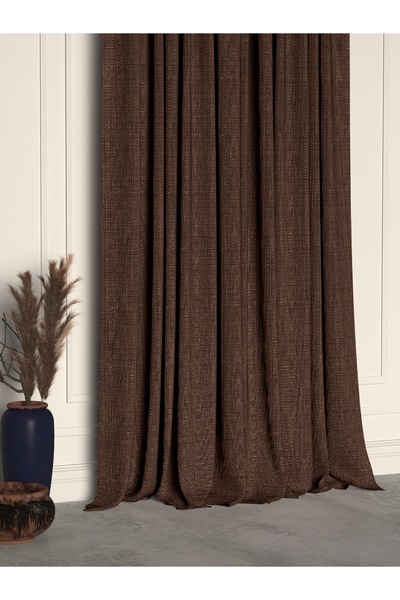 Demor Home Brown Linen Textured Pleated High Quality Background Curtain