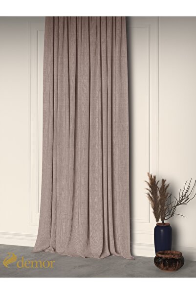 Demor Home Beige Color Linen Textured Pleated High Quality Background Curtain