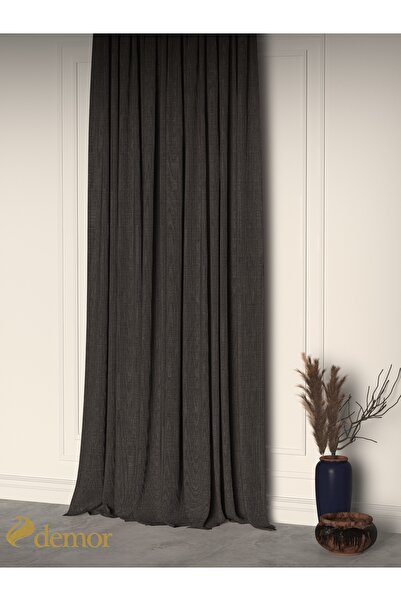 Demor Home Anthracite Color Linen Textured Pleated High Quality Background Curtain