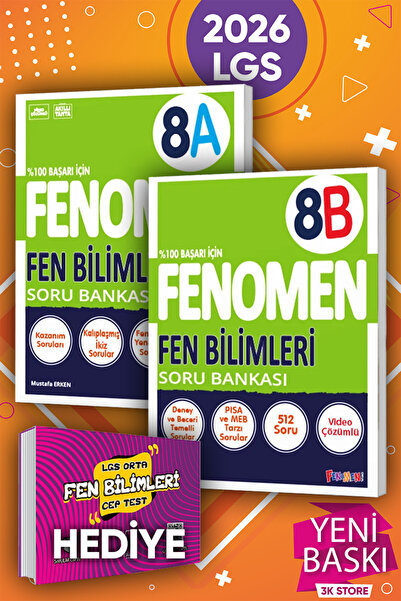 Fenomen Yayıncılık 2026 LGS 8.Sınıf Fen Bilimleri A ve B Soru Bankası 2li Set...