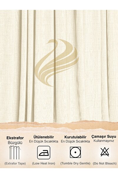 Demor Home Cream Color Linen Textured Pleated High Quality Background Curtain