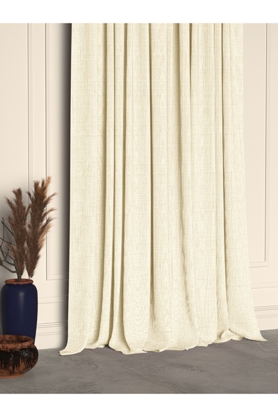 Demor Home Cream Color Linen Textured Pleated High Quality Background Curtain