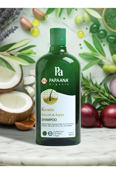 Papaana Organic شامبو بابانا أورجانيكس كيراتين لتنعيم وإصلاح الشعر (400 مل)