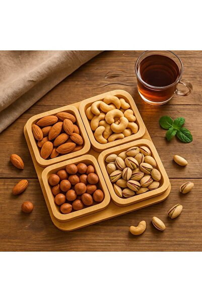 Dekorasyaa وعاء بسكويت وفطور متعدد الأغراض من الخيزران - مع صينية تقديم - 4 م...