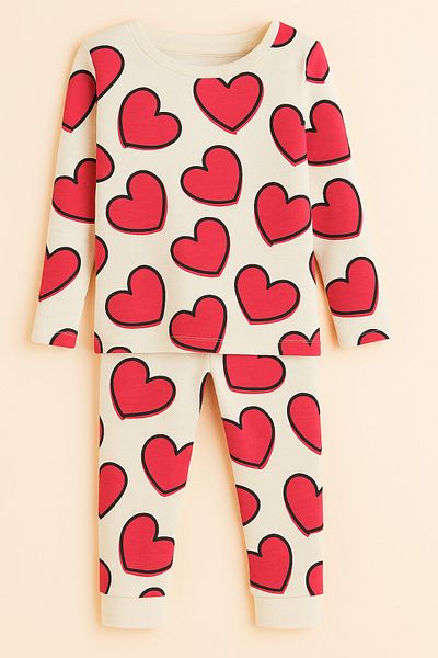 ESİLA KİDS Girls' Suit Heart Pattern Long Sleeve Cotton Girls' Pajamas Set 2-6 Years