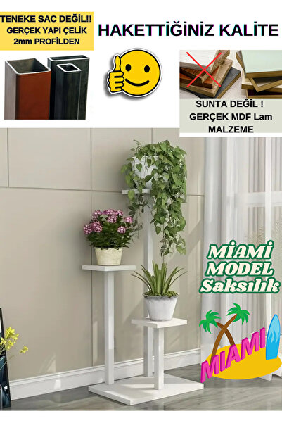 KL HOME Miami Model 3 Katlı Çok Katlı Metal Saksı Çiçek Bitki Saksı Standı- E...
