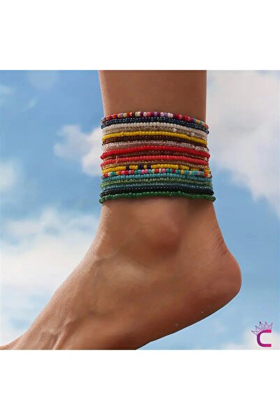 Cinderella مجموعة من 18 خلخال ملونة من الخرز للنساء