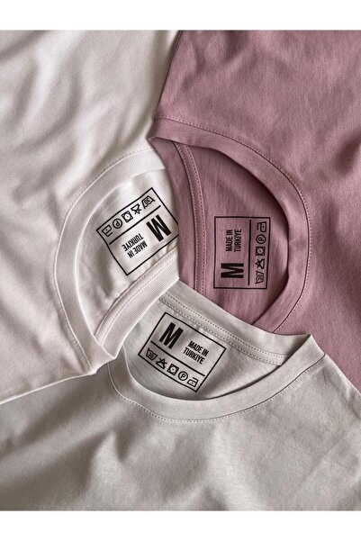 BLUGRIN طقم تيشيرتات أساسية للجنسين مكون من 3 قطع - أبيض، أرجواني، فضي