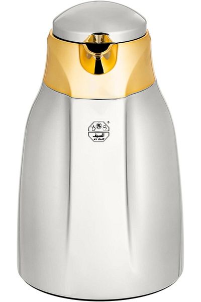 ALSAIF Yara Coffee and Tea Vacuum Flask, leak-proof and keeps drinks hot, 0.35 Liter, Nickle/Gold