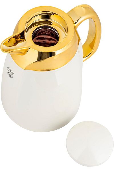 ALSAIF Yara Coffee and Tea Vacuum Flask, leak-proof and keeps drinks hot, 0.35 Liter Ivory/Gold