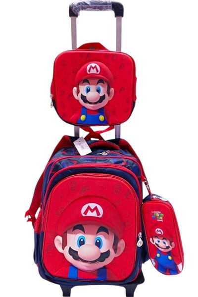 Toybox Mario Cartoon 3-Piece School Bag Set - Backpack with Trolley, Lunch Box and Pencil Case 42x21x32cm