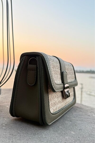 Melissa Boutique Women's Khaki Straw Model Long Strap Box Bag