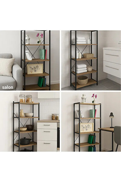 WANDOO 5 Raflı Metal Gövdeli Çok Amaçlı Mutfak Rafı - Ahşap, Düzenleyici Depolama Ünitesi