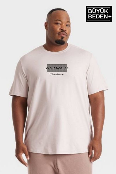 Superlife Men's Large Size Las Angeles Printed Crew Neck T-Shirt Spr25Bt909