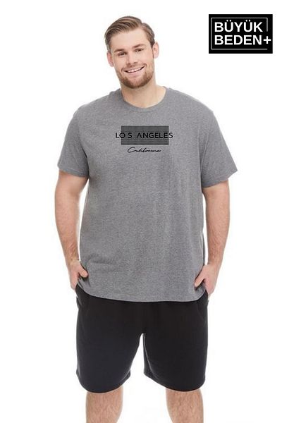 Superlife Men's Large Size Las Angeles Printed Crew Neck T-Shirt Spr25Bt909