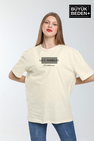 Superlife Women's Plus Size Las Angeles Printed Crew Neck T-Shirt Spr25Btk909