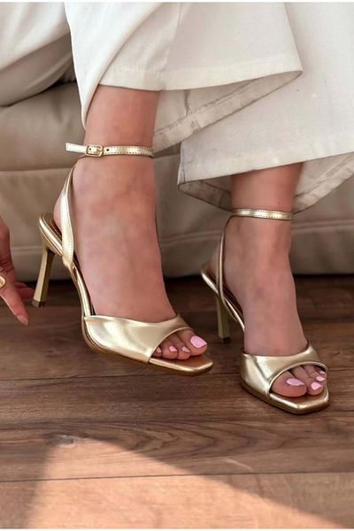 KOCAMANLAR Feles Ankle Strap Single Strap Women's Heeled Shoes Gold