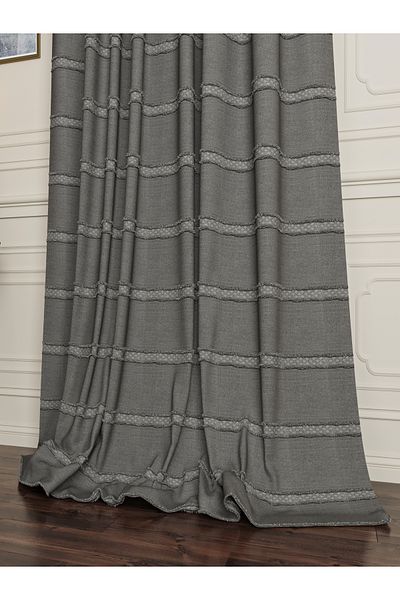 OnyxHome Lorenzo Linen Bearded Fon Curtain Gray