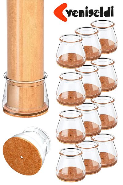 Yenigeldi 12 bucăți scaun rotund Papucu (2,8–3,4 cm) silicon transparent protector subțire pentru podea husă pentru picioare