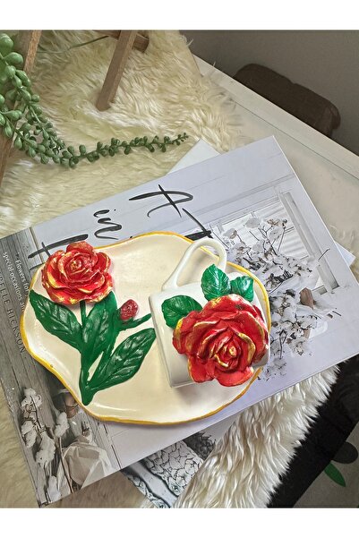 evdeki atölyem Gül model Tek kişilik Kahve fincanı kombin