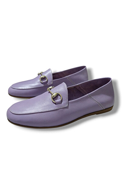 BARONES SHOES Kadın Hakiki Deri Metal Tokalı Loafer Lila