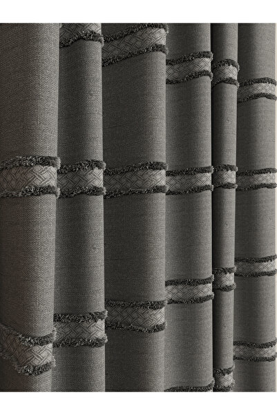 OnyxHome Lorenzo Linen Bearded Fon Curtain Gray