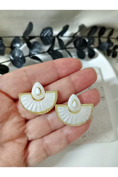 mos&more Steel White Small Fan Elegant Earrings