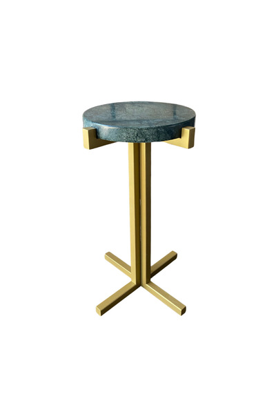 Bej Marble & Design Verde Guatemala Mermer Yan Sehpa - Gold Boyalı Ayak