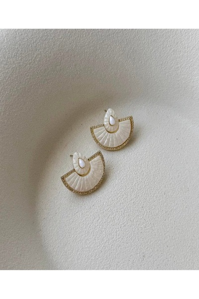 mos&more Steel White Small Fan Elegant Earrings