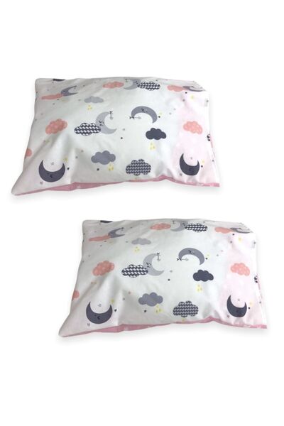 Bebek Özel Children Adult Pillow Case 50X70 cm (2 Pieces) Pink Gray Moon Cloud