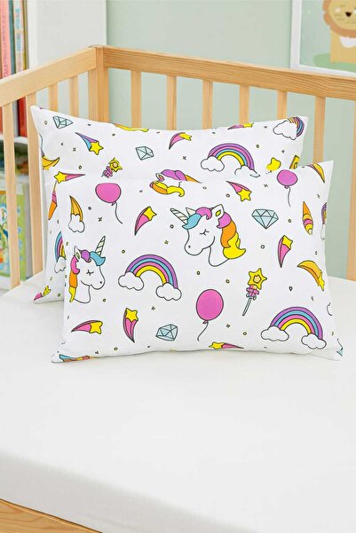 Bebek Özel Children Adult Pillow Case 50X70 cm (2 Pieces) White Unicorn Pink