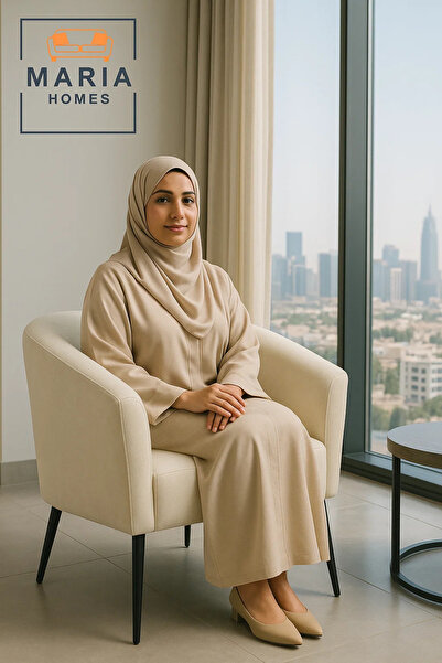 MARIA HOMES Ivory Curved Arm Lounge Chair – Modern Upholstered Accent Chair with Black Legs for Home or Office