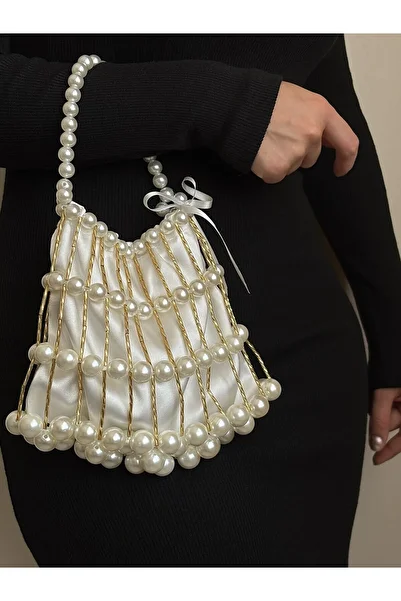 vivozza Stylish Pearl Wedding Invitation Bridal Bag - Evening Dress Bag - Bead Bag - Pearl Bag - Pearl Bag