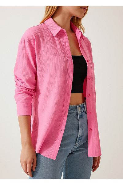 Mixray Oversize Pocketed Muslin Women's Shirt