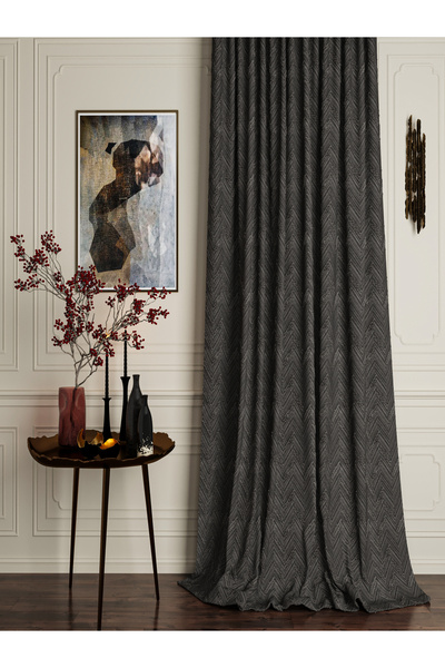 OnyxHome Madrid Linen Beard Background Curtain Anthracite Gray