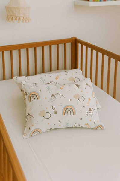 Bebek Özel 100% Cotton Children's Adult Pillowcase 50X70 cm (2 Pcs) Brown Rainbow Cream