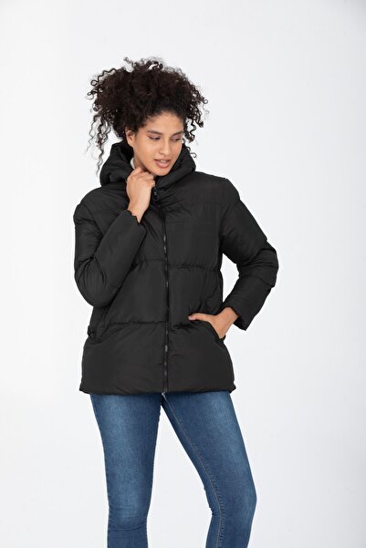 İLKCET MODA Γυναικείο κανονικό πουπουλένιο παλτό με κουκούλα