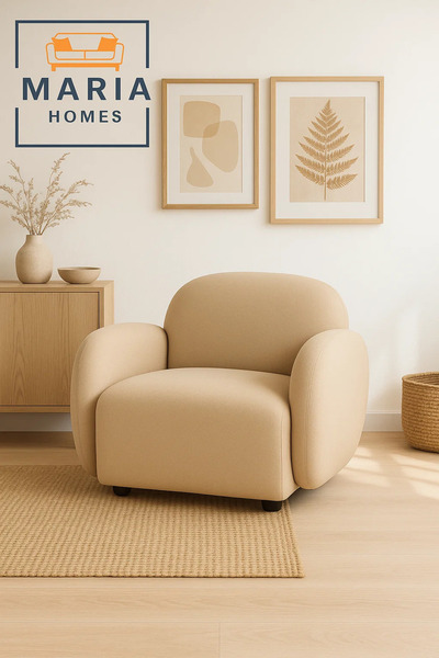 MARIA HOMES كرسي بذراعين فخم باللون البيج بتصميم دائري