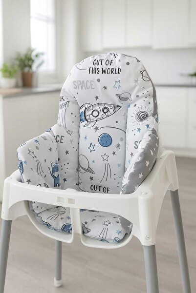 Bebek Özel Pamuklu Bebek Çocuk Mama Sandalyesi Minderi Uzay Astronot Grili