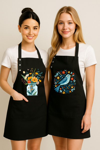 Hulganz Kitchen Apron Set of 2 Stain Resistant Water Repellent Fabric Colorfa...