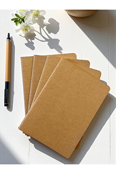 Fark Tanıtım Tailor Stitched 4-Notebook with Stripes, Kraft Cover Notebook, 40 Sheets (80 Sheets)