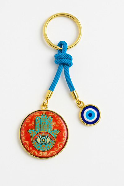 simagift Handmade Hamsa and Evil Eye Beaded Stylish Keychain – Blue String, Symbol of Protection and Luck