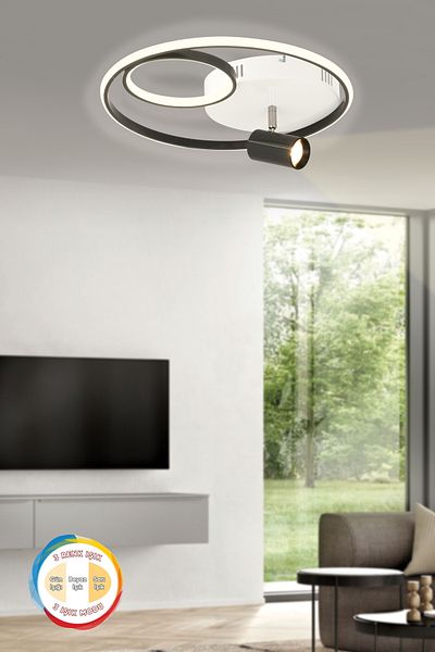 ESSLİGHT Azalea 45 cm with Spots, 3 Color Light Modes (White Yellow Daylight) Living Room Kitchen Bedroom Led Chandelier