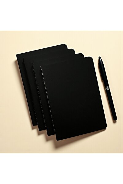 Fark Tanıtım Tailor Stitched 4-Line Notebook, Black Cover Notepad, 40 Sheets (80 Pages)