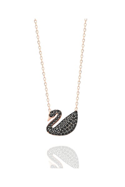 GÜMÜŞ ÇİZGİLER Siyah Kuğu Kadın Gümüş Kolye