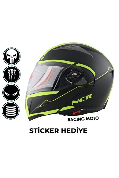 NCR Çene Açılır SARI Kask (ECE BELGELİ) Sticker Hediyeli